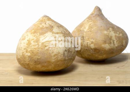 Pachyrhizus erosus frais, Jicama entier sur fond de bois Banque D'Images