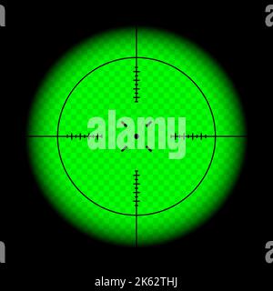 Arme de vue de nuit, fusil de sniper optique oscilloscope. Viseur du canon de chasse avec réticule. Visée, symbole de marque de tir. Affiche de cible militaire, silhouette Illustration de Vecteur