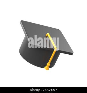 3D icône d'un capuchon de graduation sur fond blanc. Icônes de formation. 3d rendu. 3d illustration. Banque D'Images