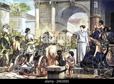 Entrée du gagnant de la course de calèche, course de Chariot, dans Rome antique, Italie / Einzug des Siegers vom Wagenrennen im historischen Rom, Italien, Historisch, amélioration numérique de la reproduction d'un original du XIXe siècle / digitale Reproduktion einer Originalvoraus dem 19. Jahrhundert,