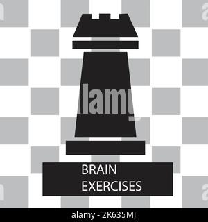 Rook noir sur une table d'échecs avec le texte exercices de cerveau Illustration de Vecteur