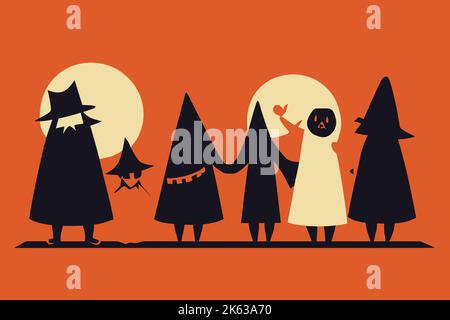 Un arrière-plan coloré avec dessins animés enfants en costumes d'Halloween Illustration de Vecteur