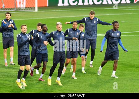 Pilsen, République tchèque. 11th octobre 2022. Les joueurs de football de Viktoria Plzen en action lors de la session d'entraînement précédant Viktoria Plzen vs Bayern Munich groupe C du match de la Ligue des champions de football à Pilsen, République Tchèque, 11 octobre 2022. Crédit: Miroslav Chaloupka/CTK photo/Alamy Live News Banque D'Images