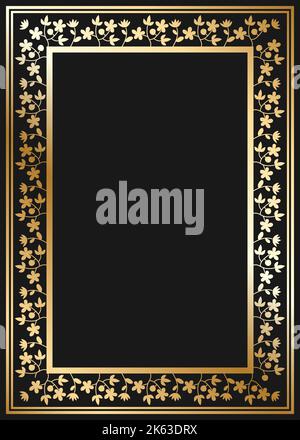 Cadre doré rectangulaire fleuri. Design festif. Bordure dorée avec fleurs. Vecteur d'images Illustration de Vecteur