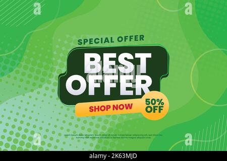 Affiche ou bannière Flash sale Shopping avec icône Flash et texte 3D sur fond vert. Modèle de bannière de meilleure offre pour les médias sociaux et le site Web. Illustration de Vecteur