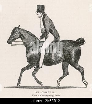 SIR ROBERT PEEL (1788 - 1850), politicien anglais et premier ministre conservateur, à cheval. Banque D'Images