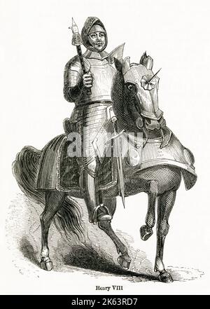 Jeune Henri VIII (1491 - 1547), portant une armure complète à cheval. Banque D'Images