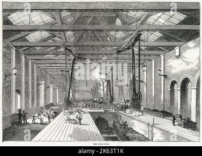 L'intérieur du Great Northern Railway (GNR) était une compagnie de chemin de fer britannique constituée en 1846 dans le but de construire une ligne de Londres à York. Le canal entre dans la Tamise à Limehouse et une branche de chemin de fer est en cours de construction pour rejoindre la ligne East India Dock et West India Dock, de manière à ce que sans transbordement les marchandises arrivant par chemin de fer directement aux navires. Banque D'Images