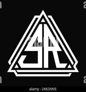 Logo SR lettre monogramme avec modèle de forme triangulaire isolé sur fond noir Banque D'Images