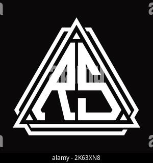 Monogramme lettre logo RS avec modèle de forme triangulaire isolé sur fond noir Banque D'Images