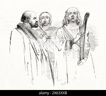 Illustration de Kenny Meadows à Cymbeline, par William Shakespeare. Musiciens jouant devant la chambre d'Imogen pour la réveiller tôt le matin, à la demande de Cloten. Banque D'Images