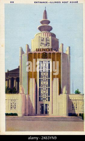 Exposition universelle de Chicago 1933 - entrée, Illinois Host House. Banque D'Images