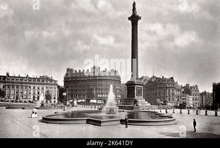 Photographie vintage du 19th siècle: Trafalgar Square Londres, Banque D'Images