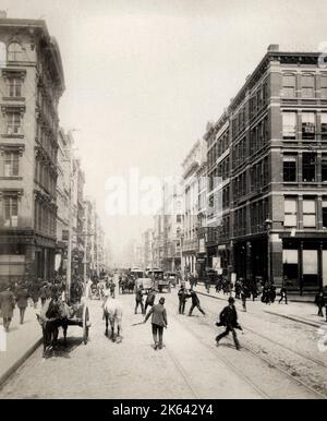 Photographie vintage du 19th siècle : trafic et piétons sur Broadway New York Banque D'Images