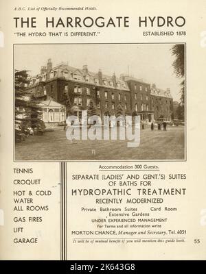 Le Harrogate Hydro, spa et hôtel dans la ville du Yorkshire de Harrogate avec hébergement pour 300 personnes et les derniers traitements hydropathiques. Lorsque la romancière Agatha Christie a disparu pendant onze jours en 1926, déclenchant une recherche à l'échelle nationale, elle a finalement été découverte pour rester à l'Hydro. Aujourd'hui, l'hôtel est connu sous le nom d'Old Swan Hotel. Banque D'Images