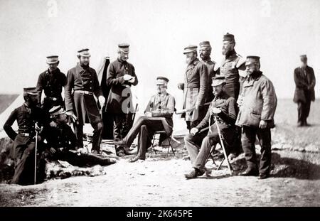 C.1855 Crimée Guerre de Crimée (Roger Fenton) - Le Lieutenant-général Sir J L Pennefather et le personnel, Banque D'Images