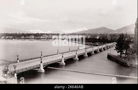 Photographie du XIXe siècle : Pont du Mont blanc, Genève, Suisse. Banque D'Images