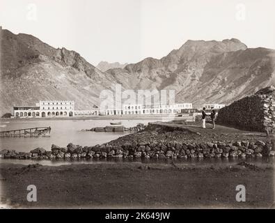 Photographie ancienne du XIXe siècle : bord de mer à Aden, Yémen. Banque D'Images