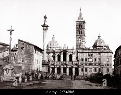 Chariots Bullock devant la basilique de Santa Maria Maggiore, Rome, Italie, vers 1870 Banque D'Images