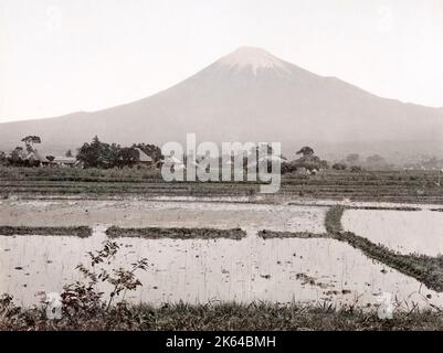 C. 1880 Japon - vue sur le Mont Fuji et rizières Banque D'Images