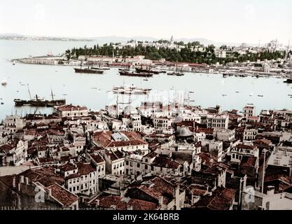 C.1890s Turquie Istanbul Constantinople - photochrome navires dans le Bosphore Banque D'Images