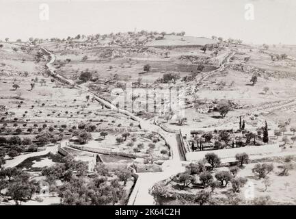 Photographie ancienne du XIXe siècle : Mont des oliviers, Jérusalem, Terre Sainte, Palestine, Israël moderne. Banque D'Images