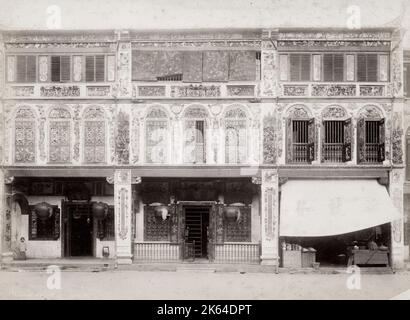 Photographie vintage du XIXe siècle : Singapour, maison chinoise, habitation Banque D'Images