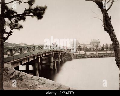 Photographie d'époque du XIXe siècle : pont, Yokohama Banque D'Images