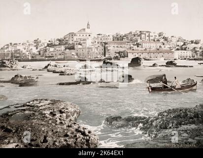 Photo du XIXe siècle : ville de Jaffa de la mer, aujourd'hui une banlieue de tel Aviv en Israël moderne. Banque D'Images