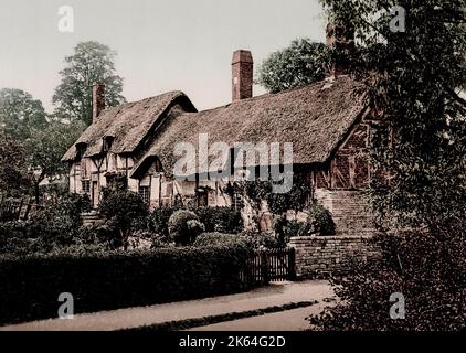 Vintage 19e siècle / 1900 photo: Ann Hathaway's Cottage, Stratford-upon-Avon, Angleterre. Banque D'Images