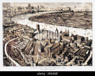 Londres et Westminster en 1584 Banque D'Images