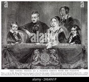 La reine Victoria et le prince Albert emmènent leurs deux enfants aînés, Vicky, la princesse royale et Albert Edward, prince de Galles, au célèbre Astley's Circus. Banque D'Images