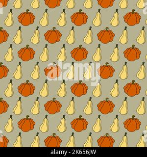 illustration sans couture du motif de citrouille dessinée à la main, fond vert Banque D'Images