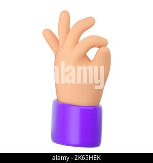 Symbole main humaine ok avec mouvement des doigts. Un accord, un feedback positif, un concept similaire ou zéro. Rendu réaliste 3D de haute qualité isolé Banque D'Images