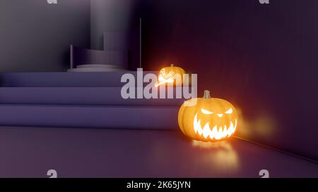 3D rendus, 3D représentations, podium violet et noir et un arrière-plan abstrait minimal pour Halloween, Banque D'Images