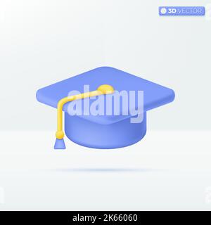 Chapeau de graduation avec symboles d'icône à pampilles. Cap Collège, concept de cérémonie de diplôme d'éducation. 3D illustrations vectorielles isolées. Mini-dessin animé pastel Illustration de Vecteur