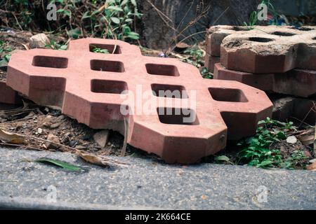 Un carreau rouge de chemin de pied libre extérieur. Dehradun, Inde. Banque D'Images