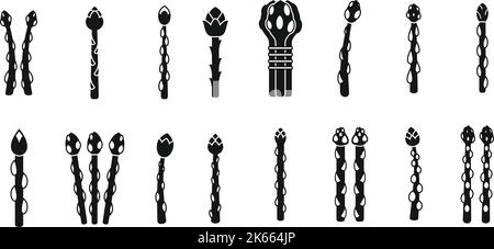 Les icônes asperges définissent un vecteur simple. Faites cuire les aliments. Régime alimentaire des légumes Illustration de Vecteur