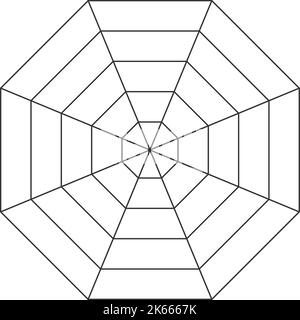 Modèle de diagramme de radar octogonal ou d'araignée. Graphique octogonal. Maillage de croisillon plat. Carte radar à huit côtés vierge. Diagramme de Kiviat pour les statistiques et les analyses Illustration de Vecteur