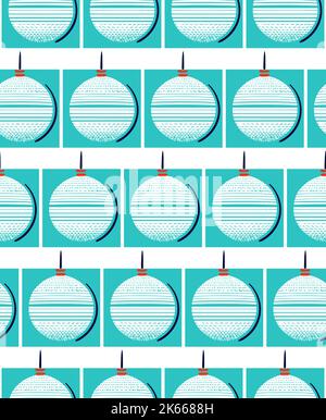 Motif vectoriel minimaliste sans couture avec boules de Noël, textures amusantes, papier d'emballage, papier peint, décoration pour les cadeaux du nouvel an Illustration de Vecteur