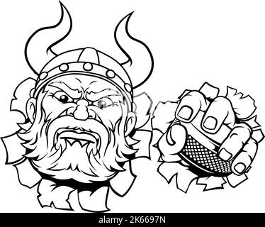 Viking Ice Hockey Sports Mascot Cartoon Illustration de Vecteur