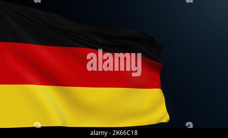 Drapeau de l'Allemagne. Panneau Berlin. Pays européen. Symbole national patriotique officiel allemand de la célébration de la Journée de l'unité. Illustration réaliste 3D avec lit de camp Banque D'Images