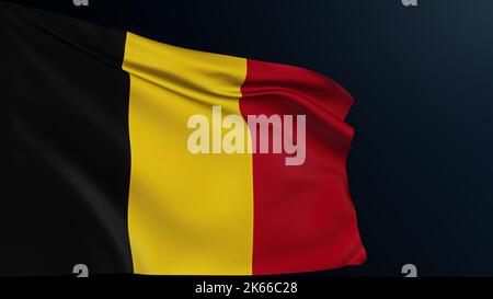 Drapeau de Belgique. Panneau Bruxelles. Pays européen. Symbole officiel tricolore belge de la célébration de la Journée nationale, 21 juillet. Illustration réaliste 3D avec Banque D'Images