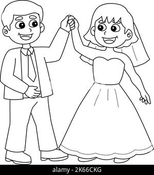 Mariage Groom et Bride Dancing coloration isolée Illustration de Vecteur