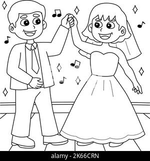Page de coloriage de mariage et de danse de mariée Illustration de Vecteur