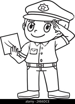 Page de coloriage isolée de l'agent de police de saling Illustration de Vecteur