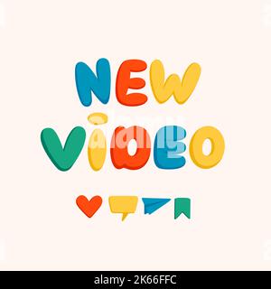 Nouveau sticker vidéo pour un média social, faisant un blog ou vlog vecteur illustration plate. Ensemble d'icônes de dessin animé pour la création de contenu Internet Illustration de Vecteur