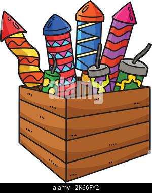 Feux d'artifice de la nouvelle année sur Crate Cartoon Clipart Illustration de Vecteur