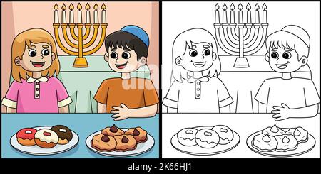 Illustration de la fête des garçons et des filles de Hanukkah Illustration de Vecteur