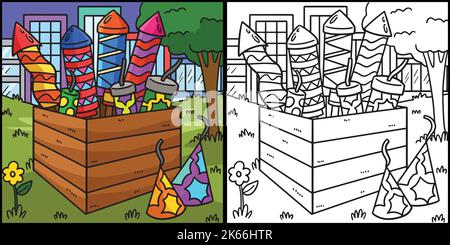 Feu d'artifice de la nouvelle année dans l'illustration de coloration Crate Illustration de Vecteur